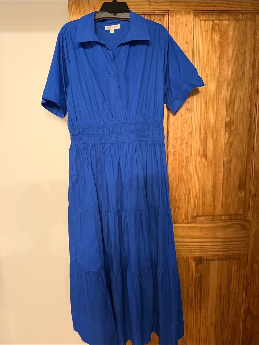 She  + Sky Classic Collared Maxi Dress in Royal Blue